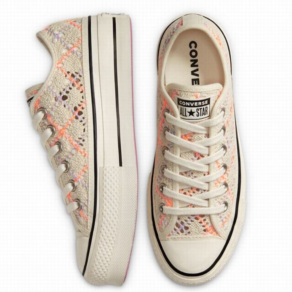Converse womans neon lilac boho crochet platform sneakers 9.5